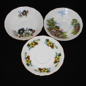 3  beautiful vintage fine bone china saucers. Royal Vale UK